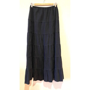 Minx System Black Tiered Maxi Skirt Stretch Waist Pull On Sz 12 Goth Whimsigoth